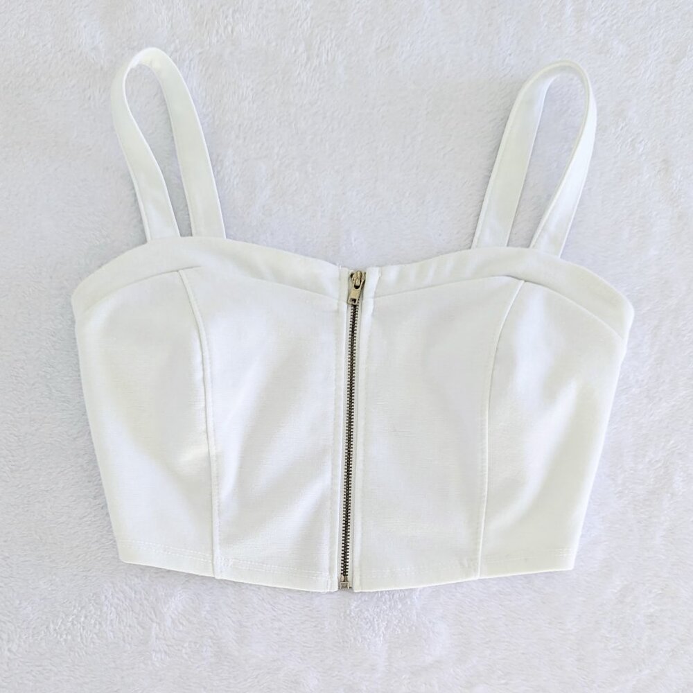 Sweetheart Emo Zipper Crop Tank Top, white, size Small